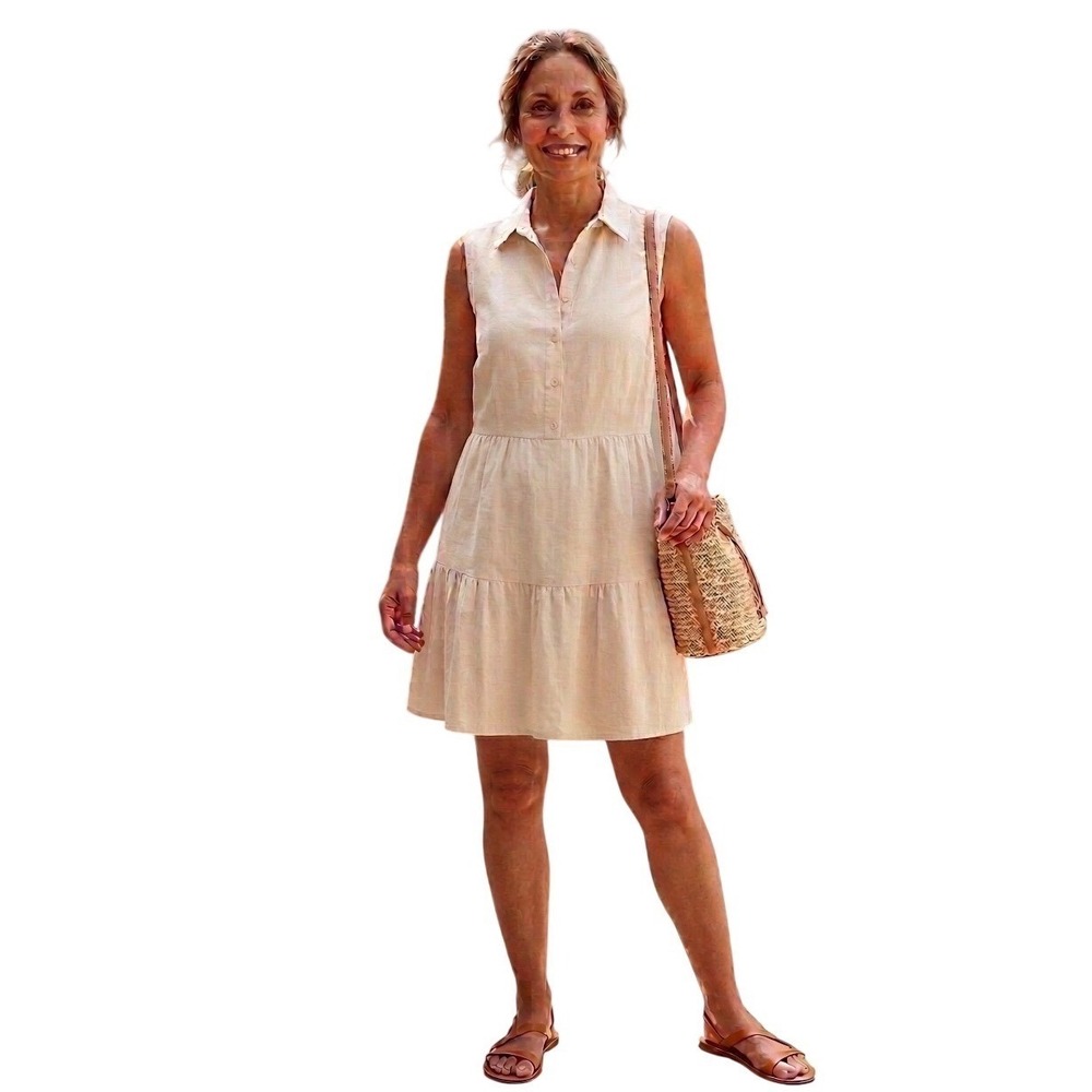 Jessica Simpson Beige Linen Blend Sleeveless Tiered Shirt Mini Dress XL